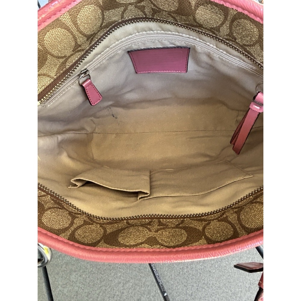 COACH Signature Peyton Tote - F18917 - Tan And Magenta - Picture 9 of 10